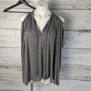 Deletta Gray with gold shimmer cold shoulder flowy top sz XS/S